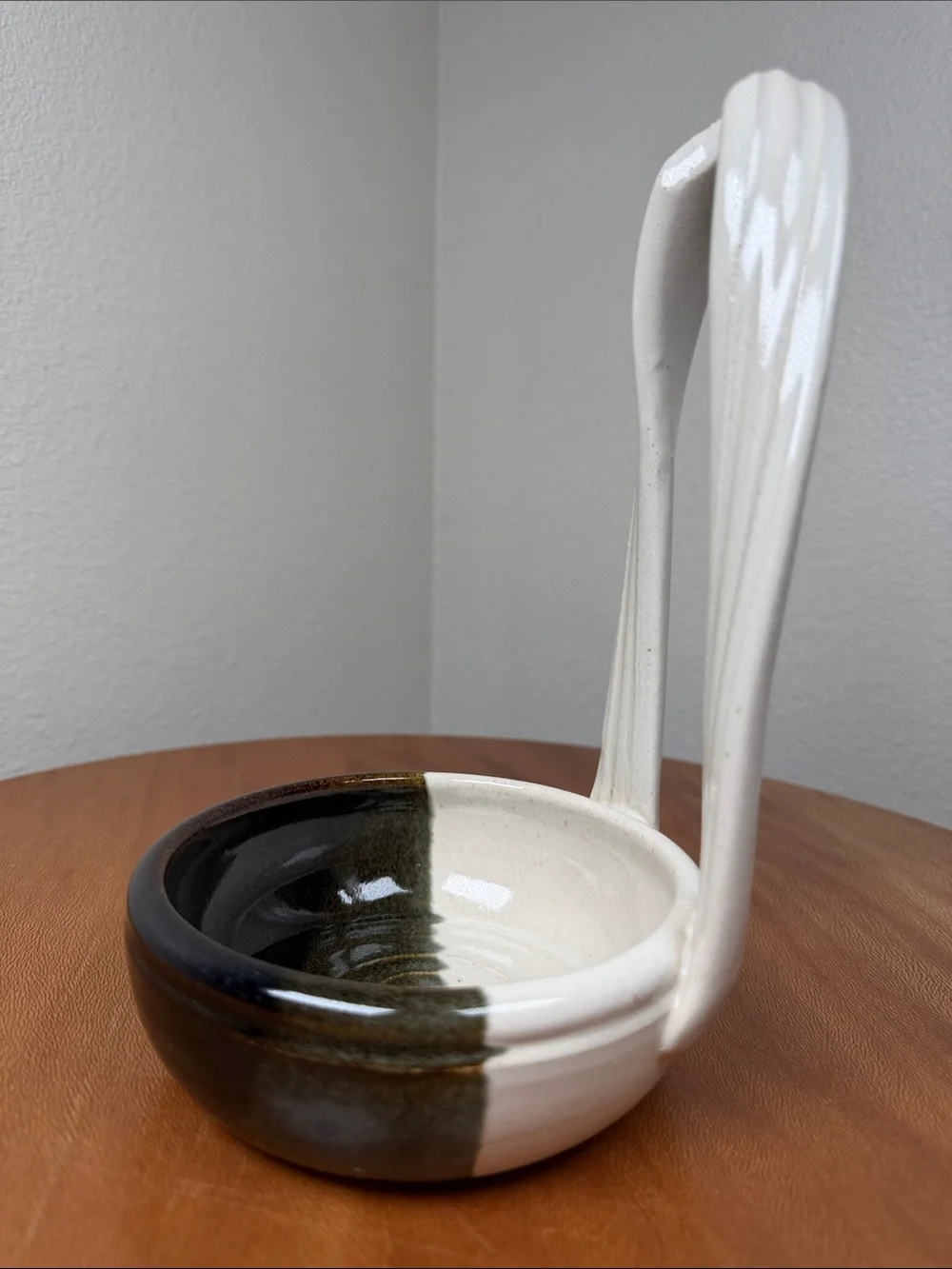 Handmade Art Pottery Ceramic Standing Spoon Rest Cottagecore Farmhouse white
